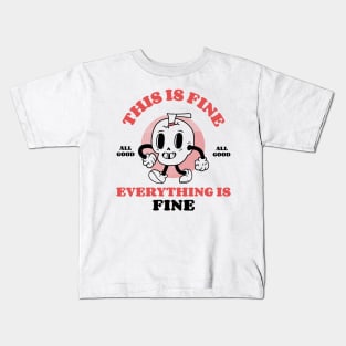 This Is Fine, Everything Is Fine - Retro Cartoon Skull Kids T-Shirt